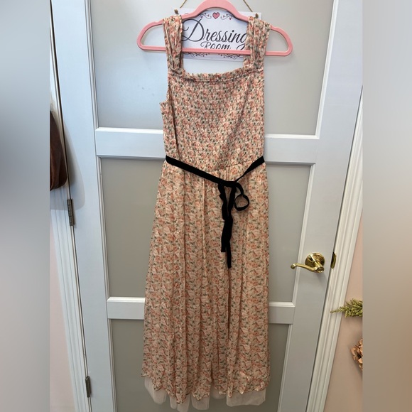 Winter Rose Smocked Maxi Dress with Velvet Belt - Picture 3 of 9